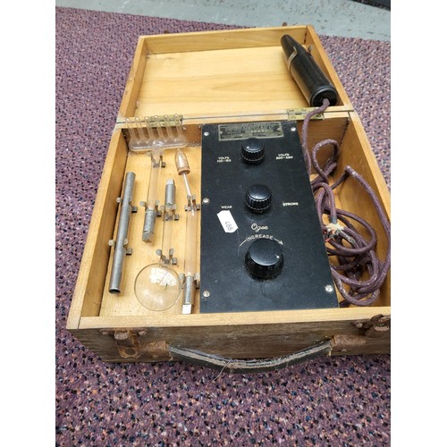 217 - Antique Violet Ray High Frequency Apparatus Machine along with World War Two Amp Meter Box