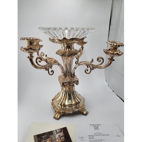 226 - Early Victorian Sheffield Plated Epergne Circa 1825 Has Four Detachable Branches & Family Crest ... 