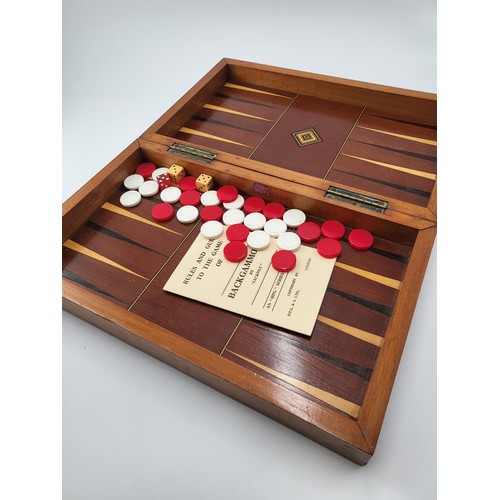 238 - Antique Marquetry Backgammon Board Does Have Some Splits On Either Side Near Hinge