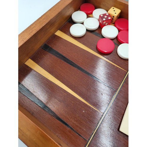 238 - Antique Marquetry Backgammon Board Does Have Some Splits On Either Side Near Hinge