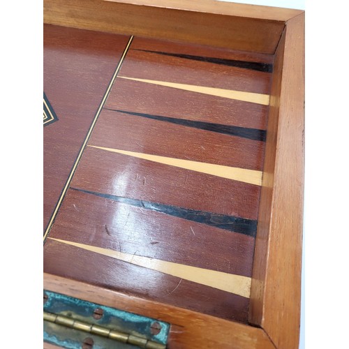 238 - Antique Marquetry Backgammon Board Does Have Some Splits On Either Side Near Hinge