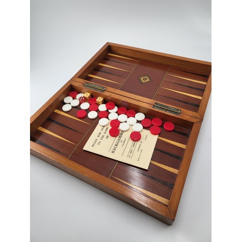 238 - Antique Marquetry Backgammon Board Does Have Some Splits On Either Side Near Hinge