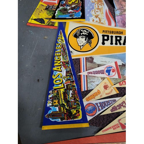 245 - Collection of Pennants From USA & Canada Includes Small  Baseball Team Ones