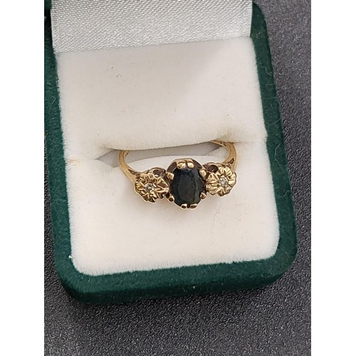 258 - 9ct Gold Diamond & Garnet Ring Fully Hallmarked Size L ( Weight 2.2g )