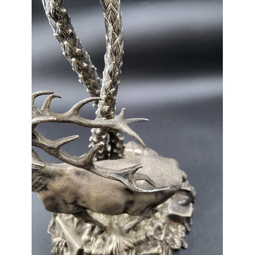 272 - Large Elkington Centre Piece Stag & Tree Circa 1870s  Item Measures 44cm Tall Unhallmarked