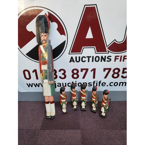 282 - Six Carved Wood Soldier Figures Large One Measures 129cm Tall and Has Bolts in Base as if it Was May... 