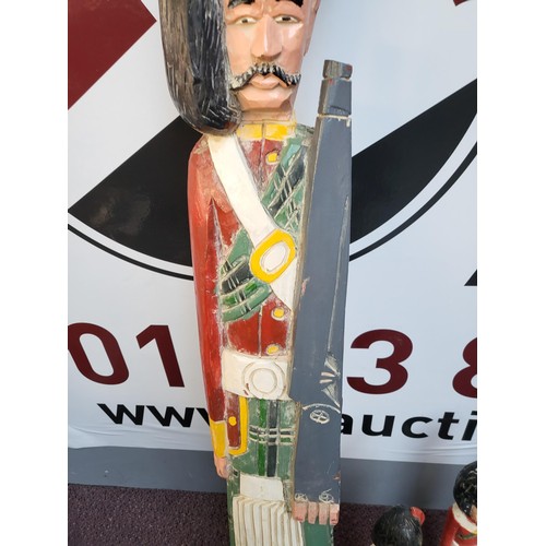 282 - Six Carved Wood Soldier Figures Large One Measures 129cm Tall and Has Bolts in Base as if it Was May... 