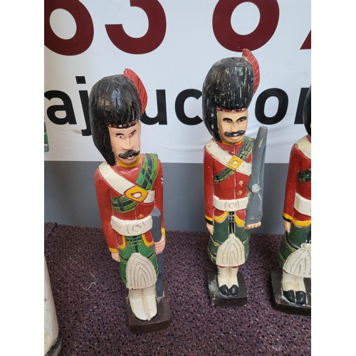 282 - Six Carved Wood Soldier Figures Large One Measures 129cm Tall and Has Bolts in Base as if it Was May... 