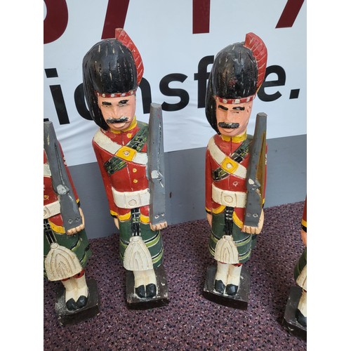 282 - Six Carved Wood Soldier Figures Large One Measures 129cm Tall and Has Bolts in Base as if it Was May... 