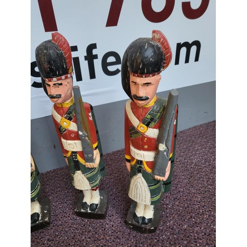 282 - Six Carved Wood Soldier Figures Large One Measures 129cm Tall and Has Bolts in Base as if it Was May... 