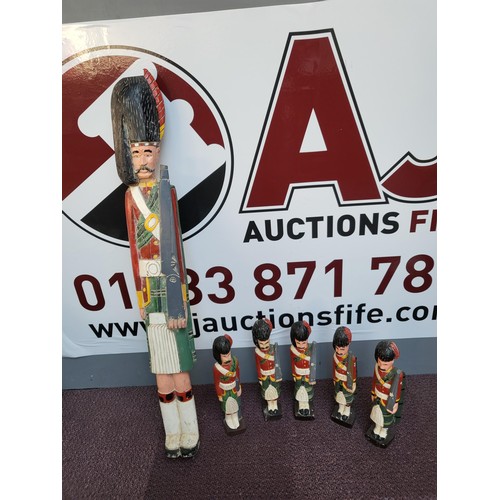 282 - Six Carved Wood Soldier Figures Large One Measures 129cm Tall and Has Bolts in Base as if it Was May... 