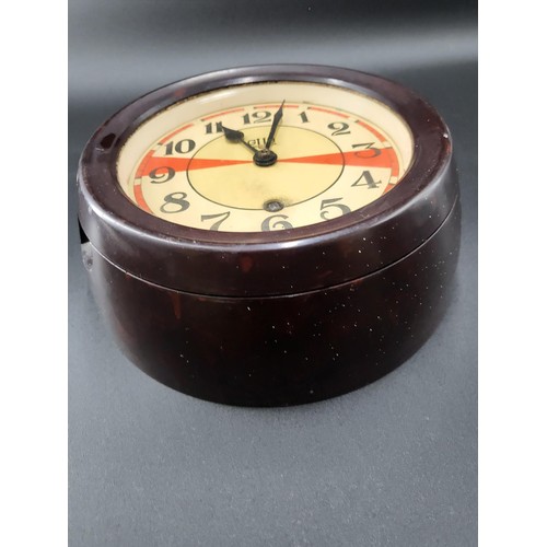 291 - Vintage Glashutte Soviet Bakelite Ships Clock in Working Order Measures 21cm in Diameter Key Opens S... 