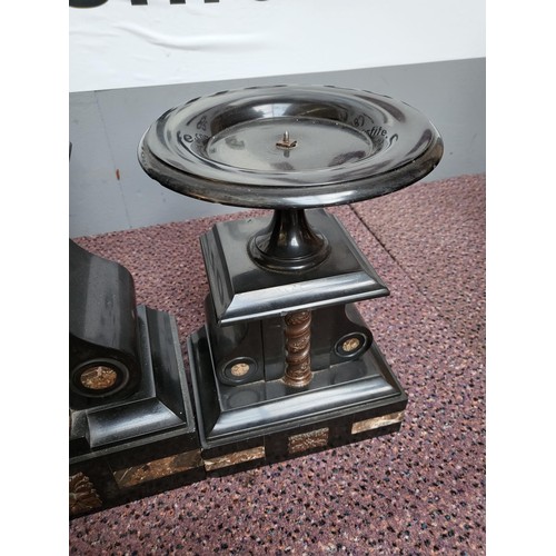 292 - Marble Slate Clock & Garnitures Measures 47cm Tall By 38cm Wide Has Mercury Pendulum Winds Okay ... 