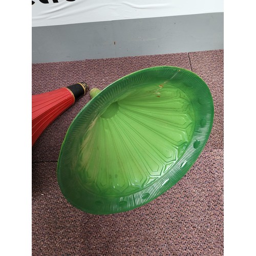 296 - Two Metal Gramophone Horns Circa 1920s Red One With Design & Plain Green One Both in Good Condit... 