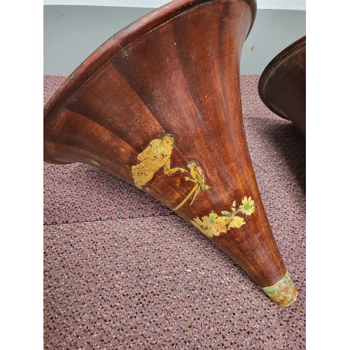 297 - Two Large Wooden Gramophone Horns One with Nice Design & Original Label for The Gramophone Compa... 