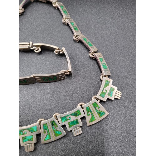 261 - 925 & Malachite Mexico Necklace & Bracelet Fully Hallmarked Necklace Measures 44cm Unclasped... 