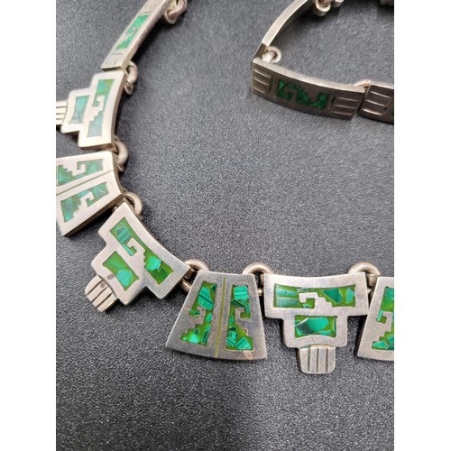 261 - 925 & Malachite Mexico Necklace & Bracelet Fully Hallmarked Necklace Measures 44cm Unclasped... 