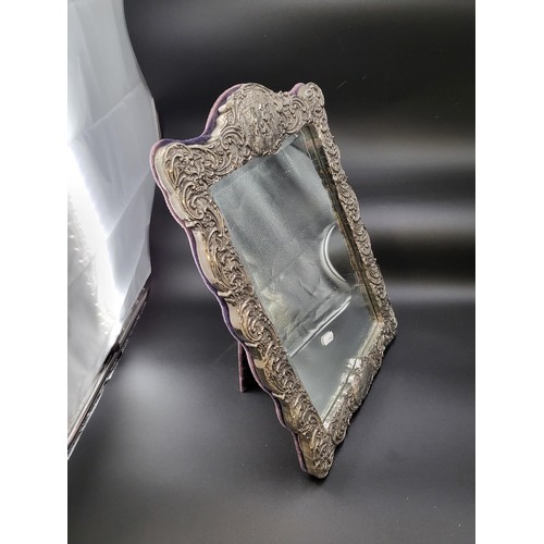 262 - Large Sterling Silver Table Top Mirror Depicts Georgian Courting Scene to Top & Mansion Scene to... 