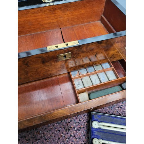 305 - Vintage Stanley Technical Drawing Set in Gorgeous Burr Walnut Box with Secret to Base above Secret D... 