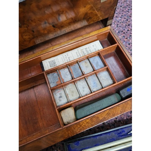 305 - Vintage Stanley Technical Drawing Set in Gorgeous Burr Walnut Box with Secret to Base above Secret D... 