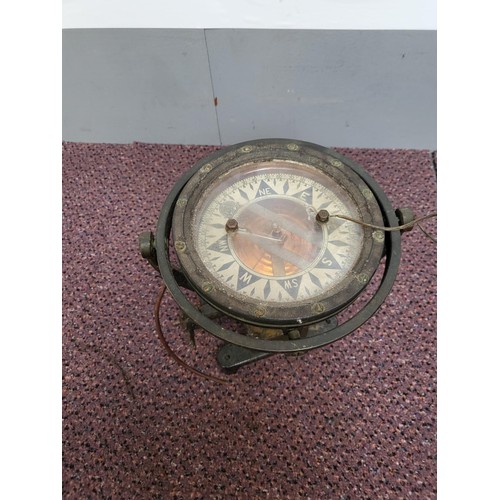 306 - Wood Freeman Metal Marine Pilot Compass Fully Stamped Inside Glass still Contains Water