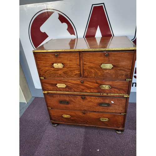 314 - Early 19th Century Mahogany Military Chest with Brass Bindings Nice Colour Item Measures 89cm Long b... 