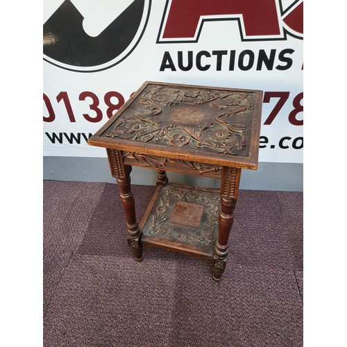 318 - Small Oak Carved Occasional Table Item is in Reasonable Condition there is a Square Part Missing fro... 