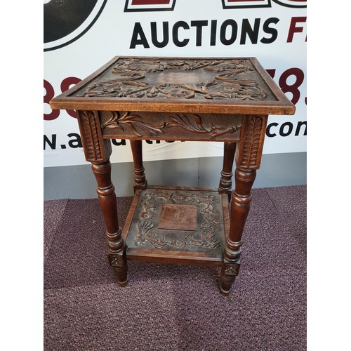 318 - Small Oak Carved Occasional Table Item is in Reasonable Condition there is a Square Part Missing fro... 