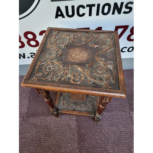 318 - Small Oak Carved Occasional Table Item is in Reasonable Condition there is a Square Part Missing fro... 