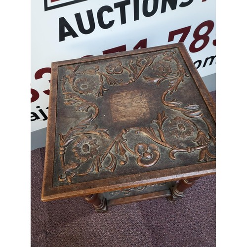 318 - Small Oak Carved Occasional Table Item is in Reasonable Condition there is a Square Part Missing fro... 