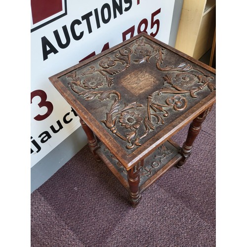 318 - Small Oak Carved Occasional Table Item is in Reasonable Condition there is a Square Part Missing fro... 