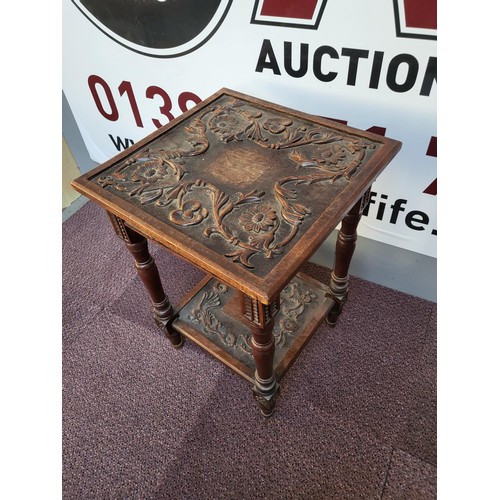 318 - Small Oak Carved Occasional Table Item is in Reasonable Condition there is a Square Part Missing fro... 