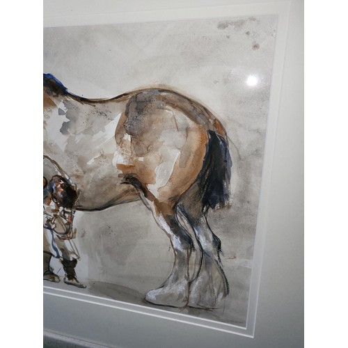 324 - Original Watercolor Depicts a Horse Having its shoe Repaired Very Good Detail Signed Lower Left F. R... 