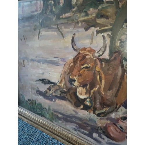 326 - Original Painting by Laelia Armine Cockburn 1894-1969 RSW The Painting Depicts a Cow Titled Midday R... 