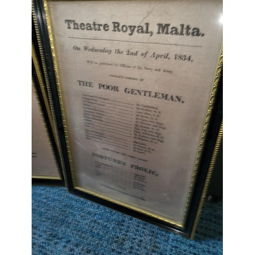 328 - Theatre Royal, Malta Silk Theatre Programs Dated 1833 & 1834 Valued at Antiques Roadshow 2009 of... 