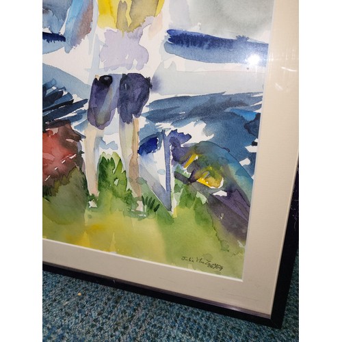 330 - Original Watercolor by Julia McLean Dated 06/09 Abstract Depicting Lady Scene Measures 46.5cm Tall b... 