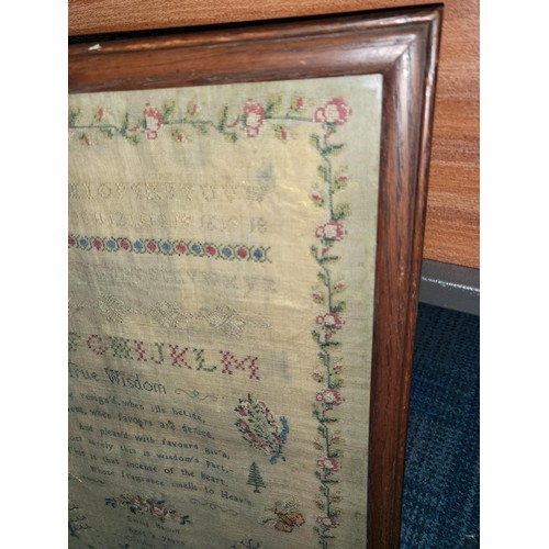 331 - Early Sampler Dated October 22nd 1838 Very Thin with Gold Backing Under Frame by Emma Bacon Aged 8 Y... 