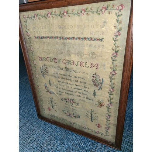 331 - Early Sampler Dated October 22nd 1838 Very Thin with Gold Backing Under Frame by Emma Bacon Aged 8 Y... 