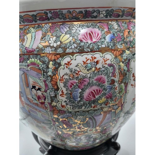 236 - Chinese Floral & Scenic Fishbowl with Stand Measures 35cm Tall By 45cm in Diameter Very Good Con... 