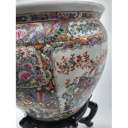 236 - Chinese Floral & Scenic Fishbowl with Stand Measures 35cm Tall By 45cm in Diameter Very Good Con... 