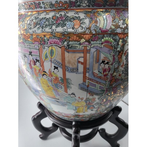 236 - Chinese Floral & Scenic Fishbowl with Stand Measures 35cm Tall By 45cm in Diameter Very Good Con... 