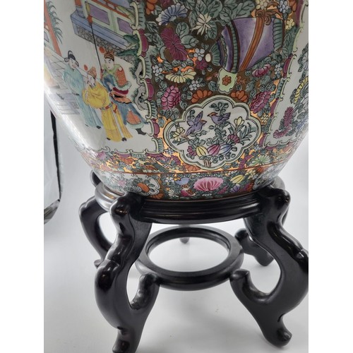 236 - Chinese Floral & Scenic Fishbowl with Stand Measures 35cm Tall By 45cm in Diameter Very Good Con... 