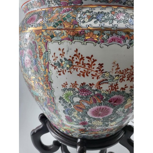 236 - Chinese Floral & Scenic Fishbowl with Stand Measures 35cm Tall By 45cm in Diameter Very Good Con... 