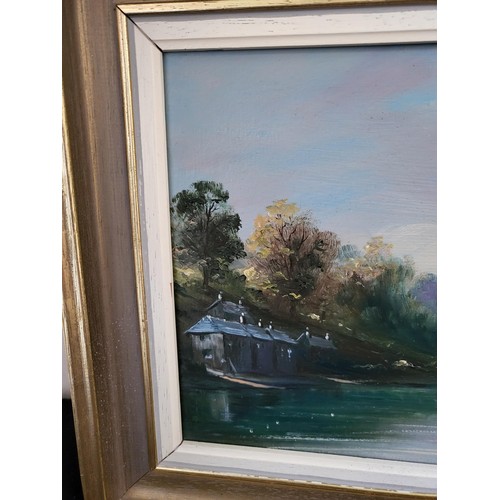 338 - Small Original Painting by George Horne Depicting a River & Cottage Scene Titled Tuckenhay Measu... 