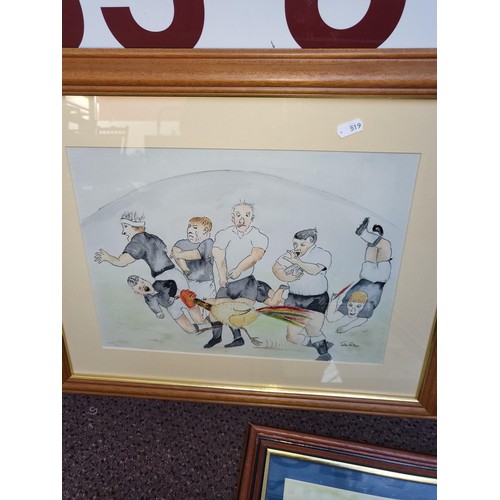 344 - Three Pen & Ink Humorous Caricature Drawings by John Philips They Depict Curling, Rugby, Lawn Bo... 