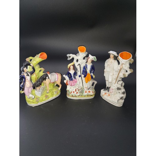 378 - Three Rare Early Staffordshire Flatback Figures Circa 1800s all Reasonable Condition Tallest Measure... 