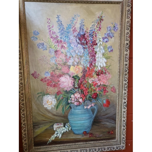 383 - Original Still Life Oil Painting Signed Kathryn Lee Mitchell Measures 115cm Tall by 78cm