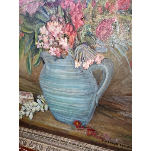 383 - Original Still Life Oil Painting Signed Kathryn Lee Mitchell Measures 115cm Tall by 78cm