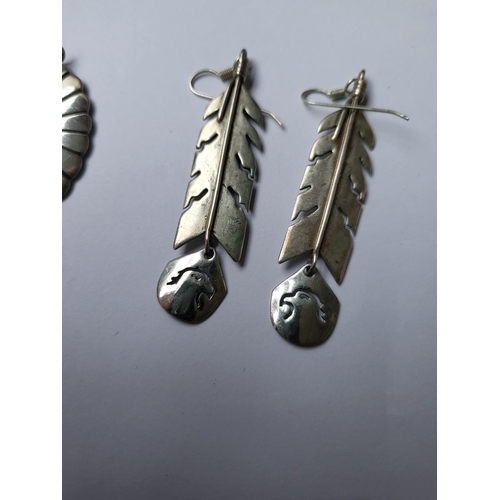 260A - Small Lot of South American Inspired Sterling Jewellery Includes Two Necklaces with Pendants, Pair o... 