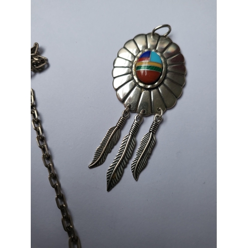 260A - Small Lot of South American Inspired Sterling Jewellery Includes Two Necklaces with Pendants, Pair o... 